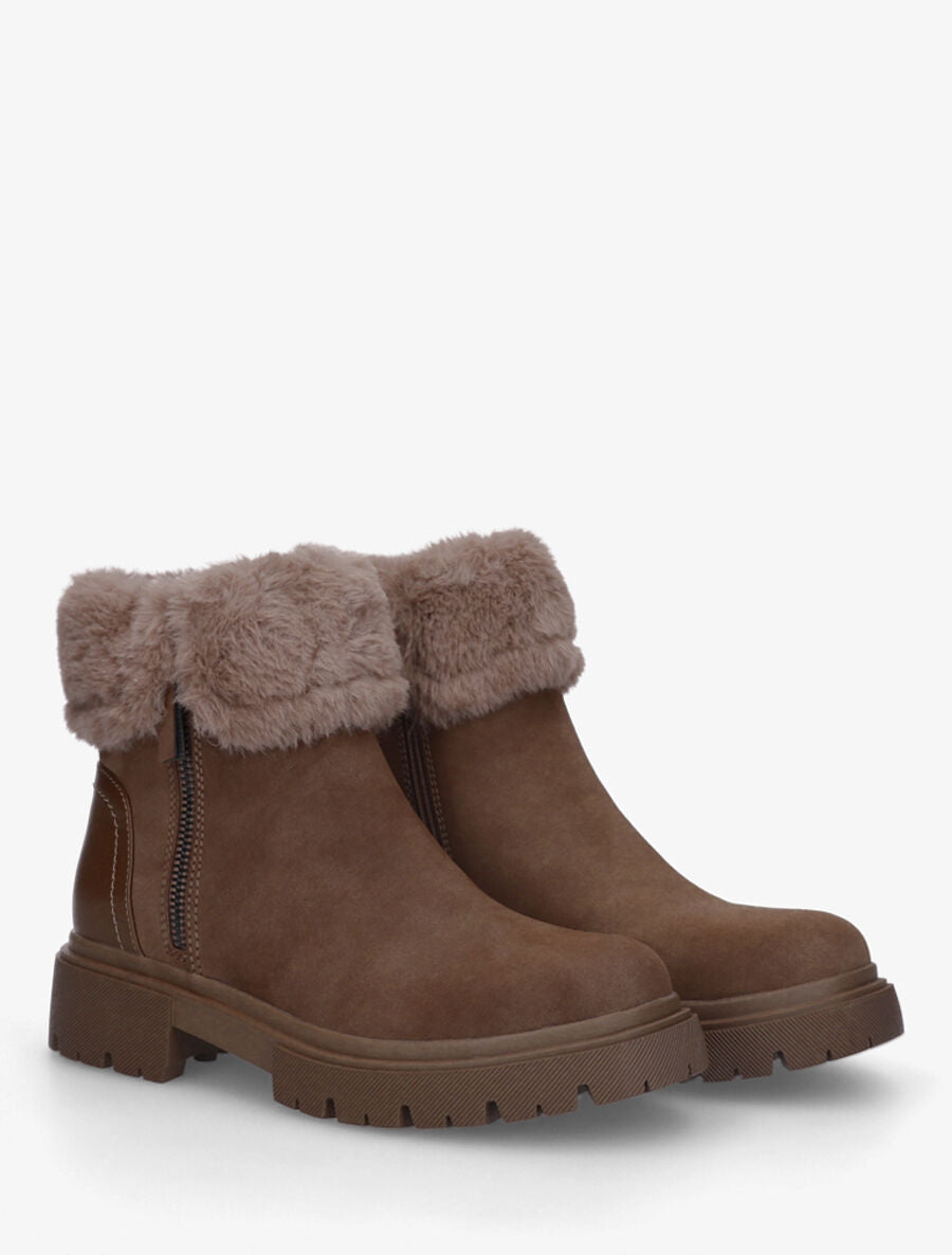 Bottines effet nubuck à revers et zip décoratif - Taupe - 4