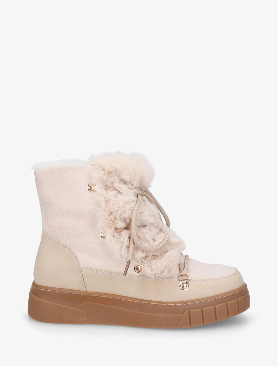 Bottines fourrées en suédine - Beige - 1