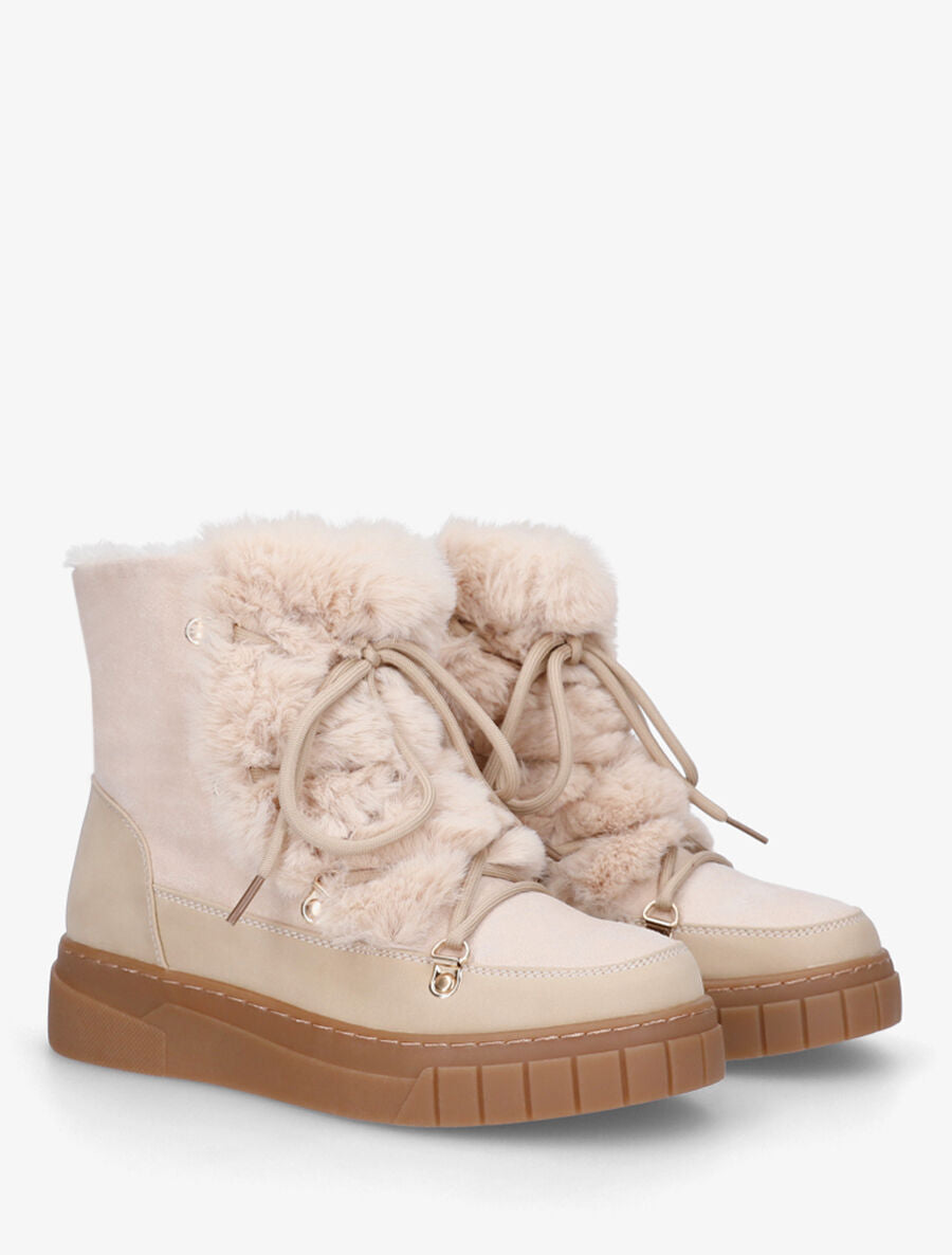 Bottines fourrées en suédine - Beige - 4