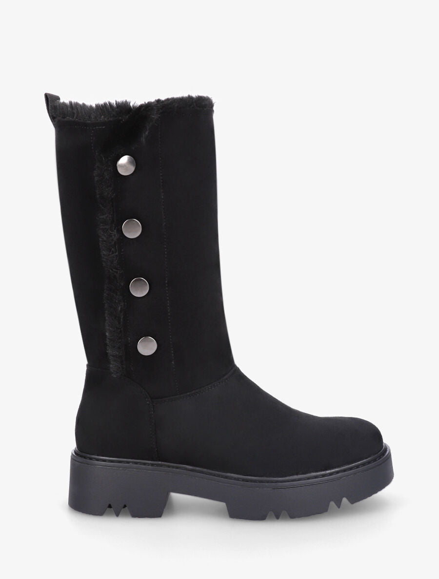 Bottines montantes fourrées et boutonnées - Noir - 1