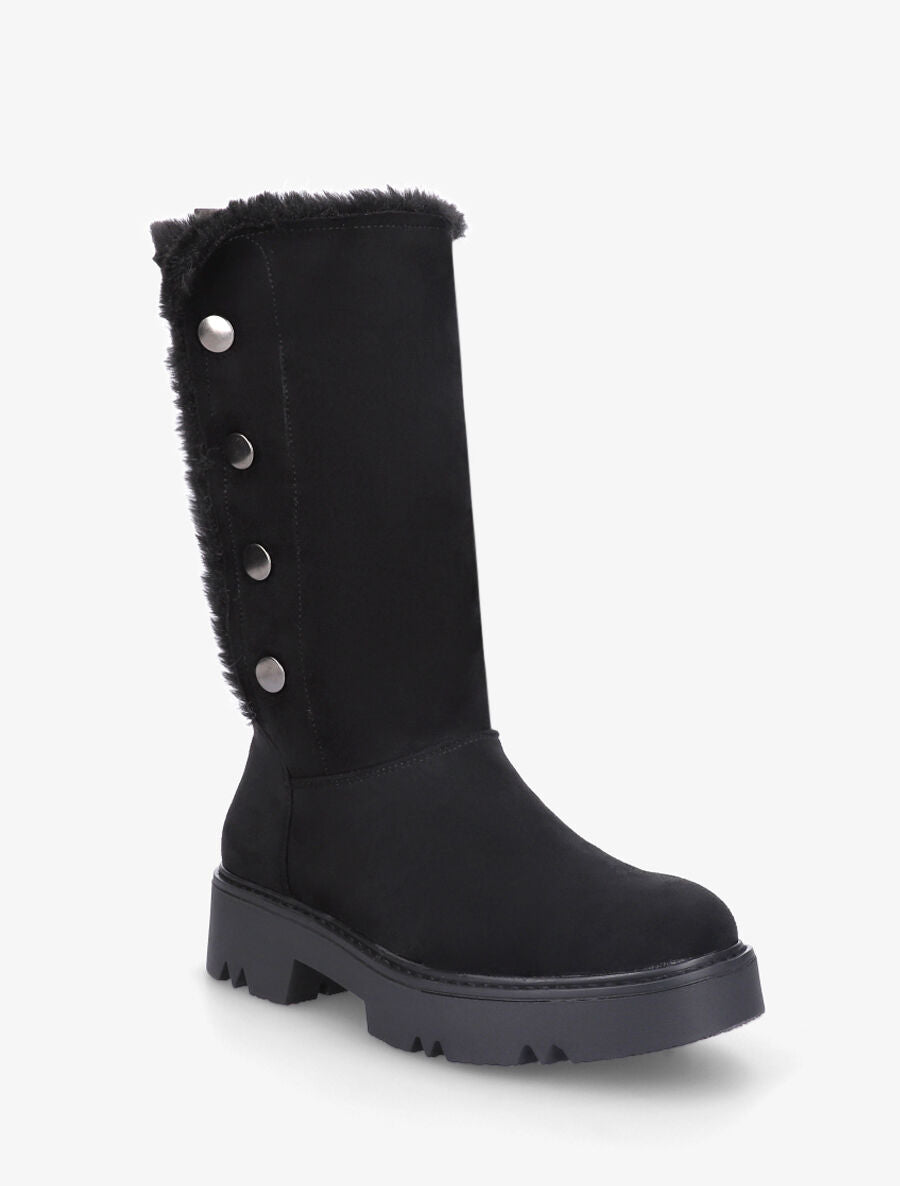 Bottines montantes fourrées et boutonnées - Noir - 2