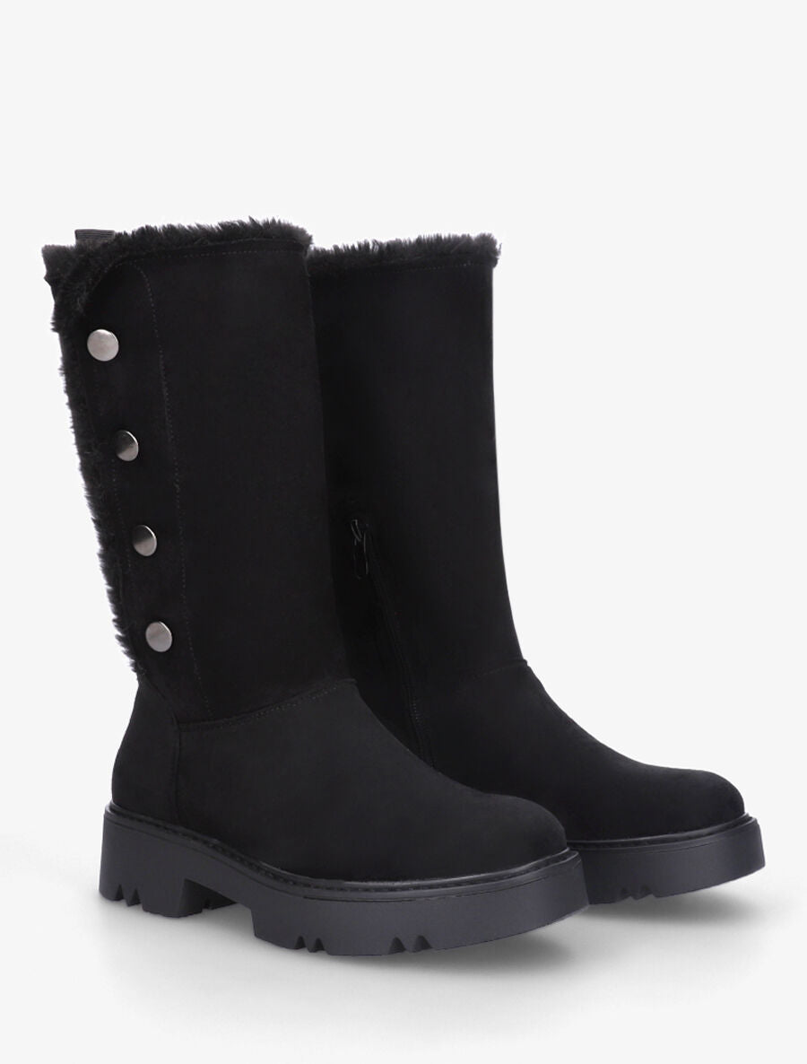 Bottines montantes fourrées et boutonnées - Noir - 4
