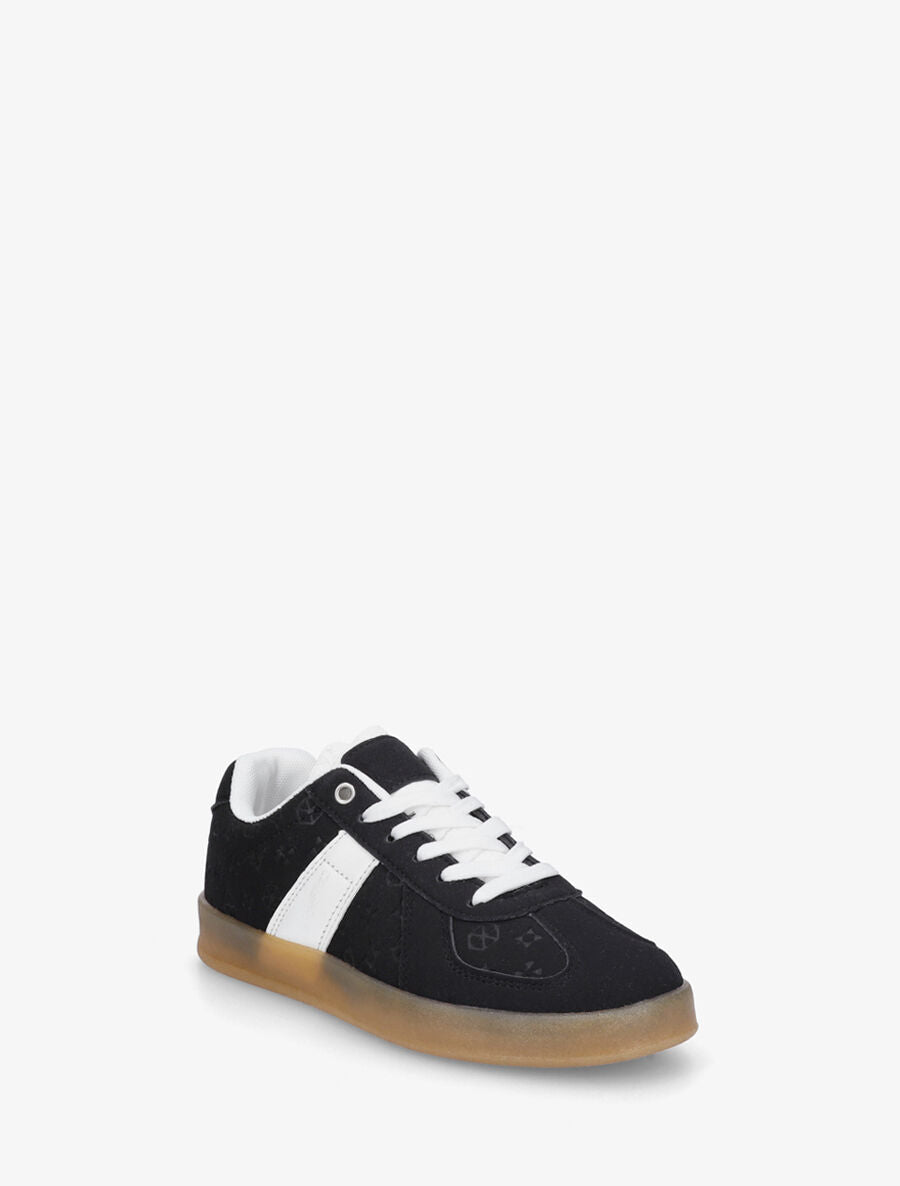 Sneakers effet nubuck à motif géométrique - Noir - 2