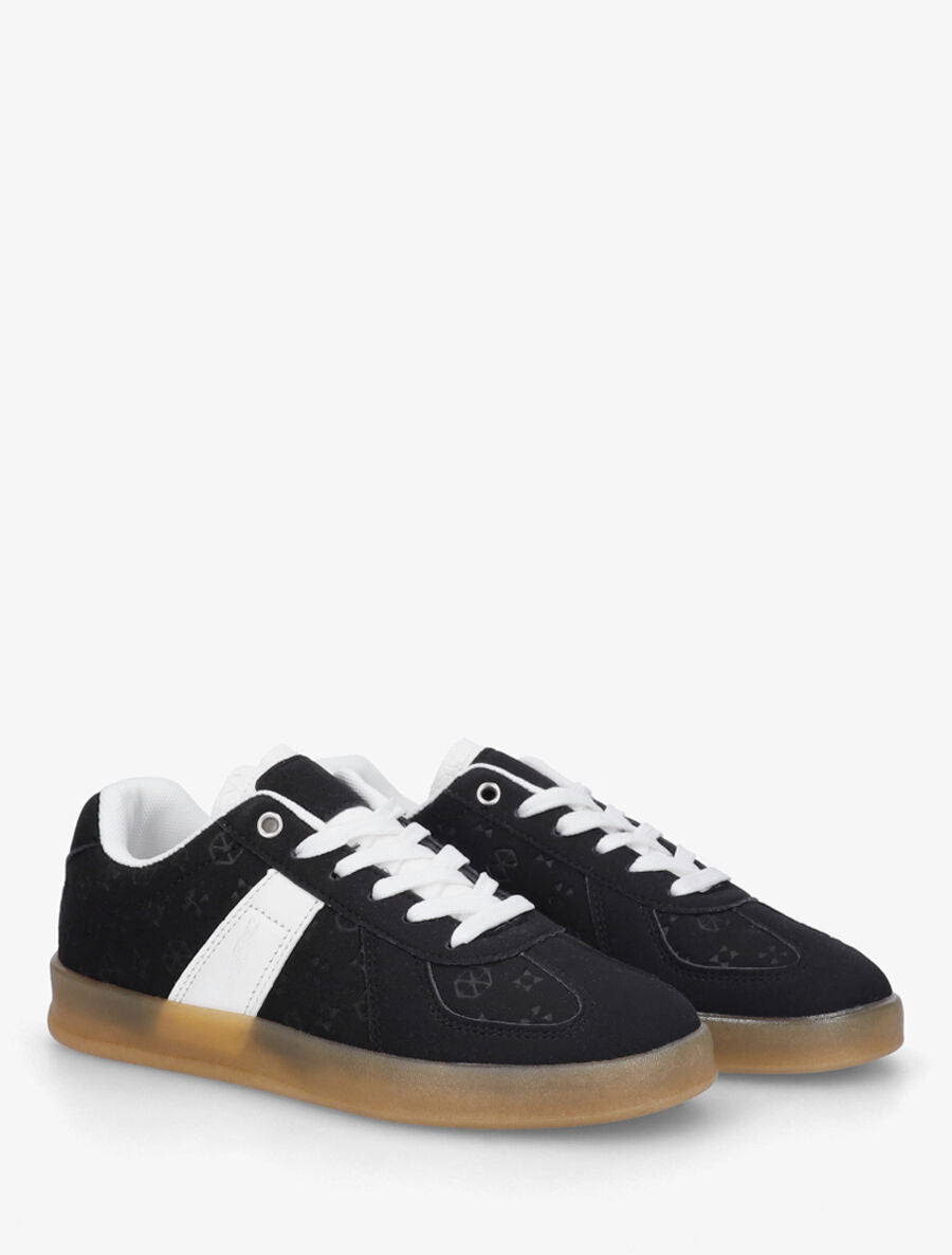 Sneakers effet nubuck à motif géométrique - Noir - 4