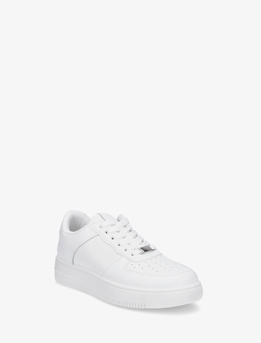 Sneakers en simili à bout rond piqueté - Blanc - 2
