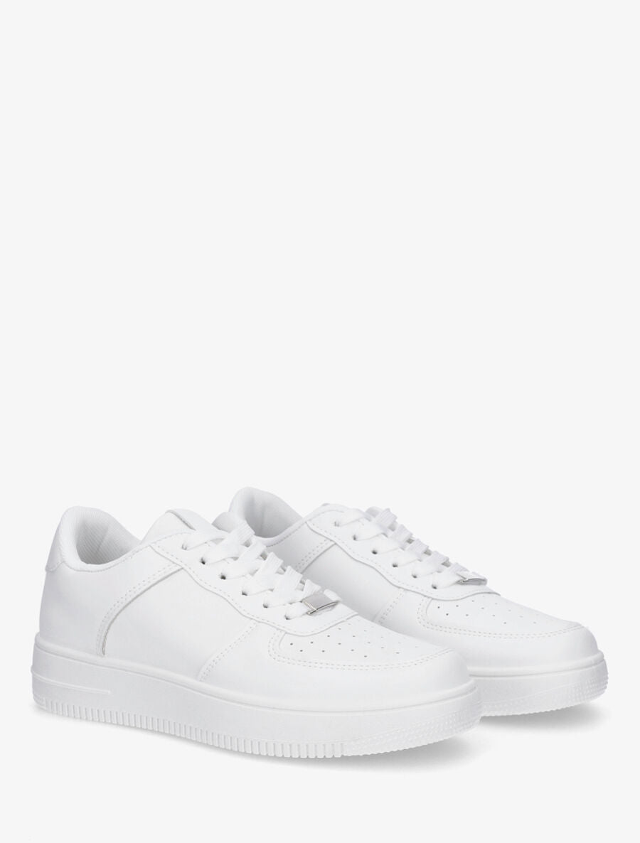 Sneakers en simili à bout rond piqueté - Blanc - 4