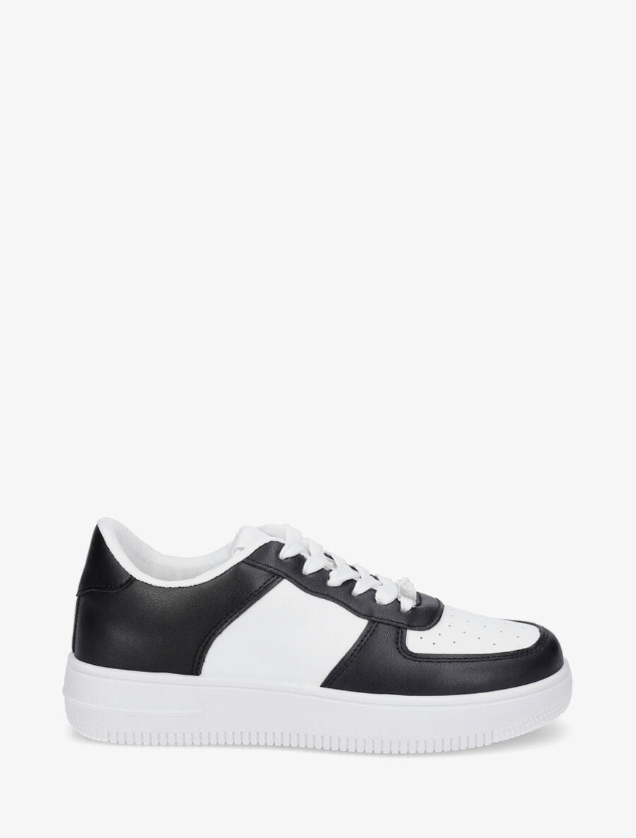 Sneakers en simili à bout rond piqueté - Noir/blanc - 5