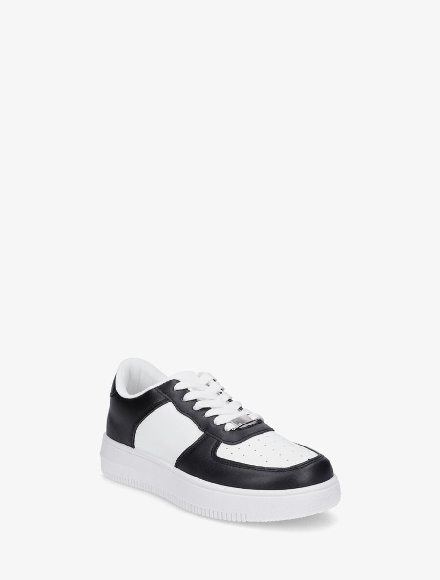 Sneakers en simili à bout rond piqueté - Noir/blanc - 2