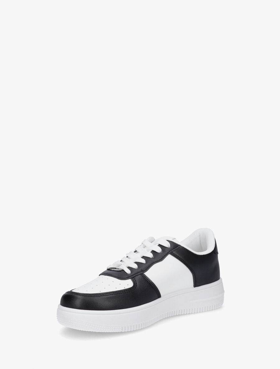 Sneakers en simili à bout rond piqueté - Noir/blanc - 3