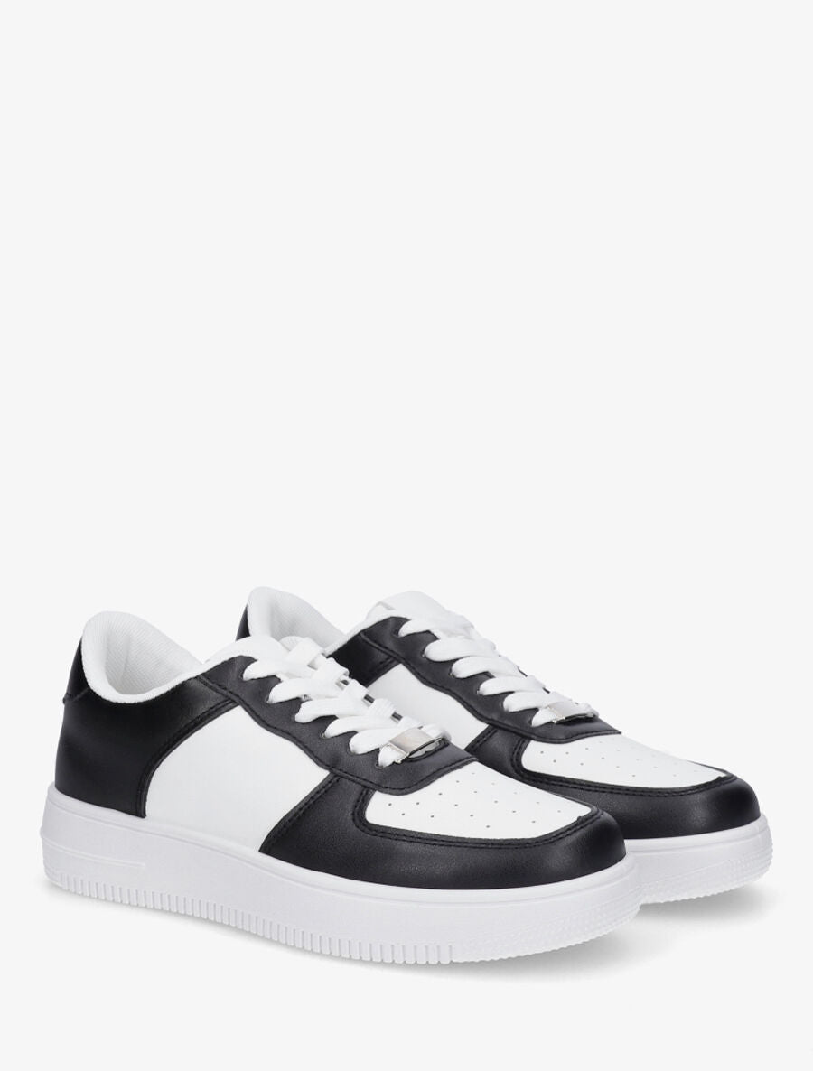 Sneakers en simili à bout rond piqueté - Noir/blanc - 4