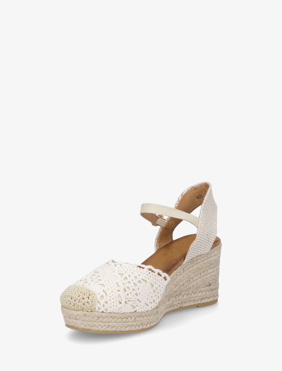 Sandales compensées style espadrilles - Beige - 3