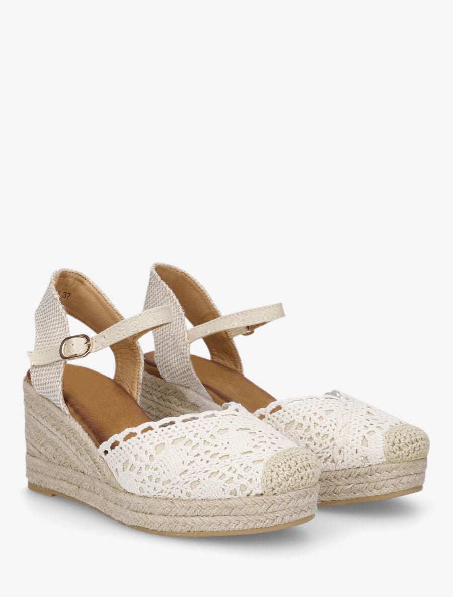 Sandales compensées style espadrilles - Beige - 4