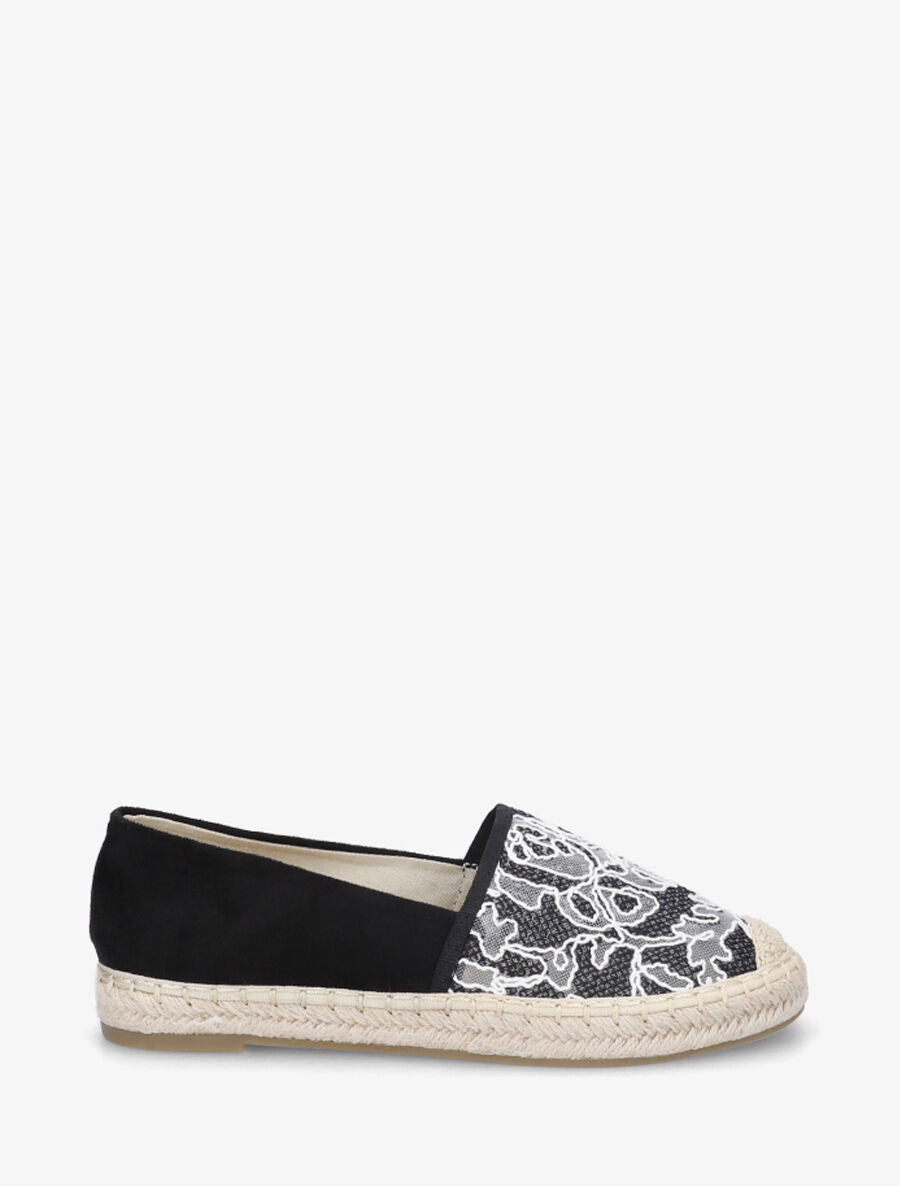 Espadrilles plates en suédine et dentelle - Noir - 1