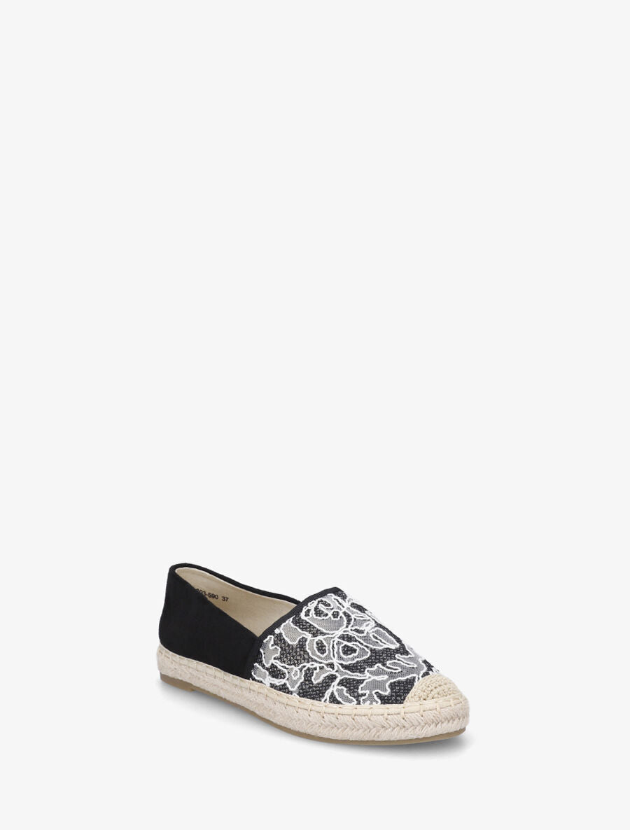 Espadrilles plates en suédine et dentelle - Noir - 2