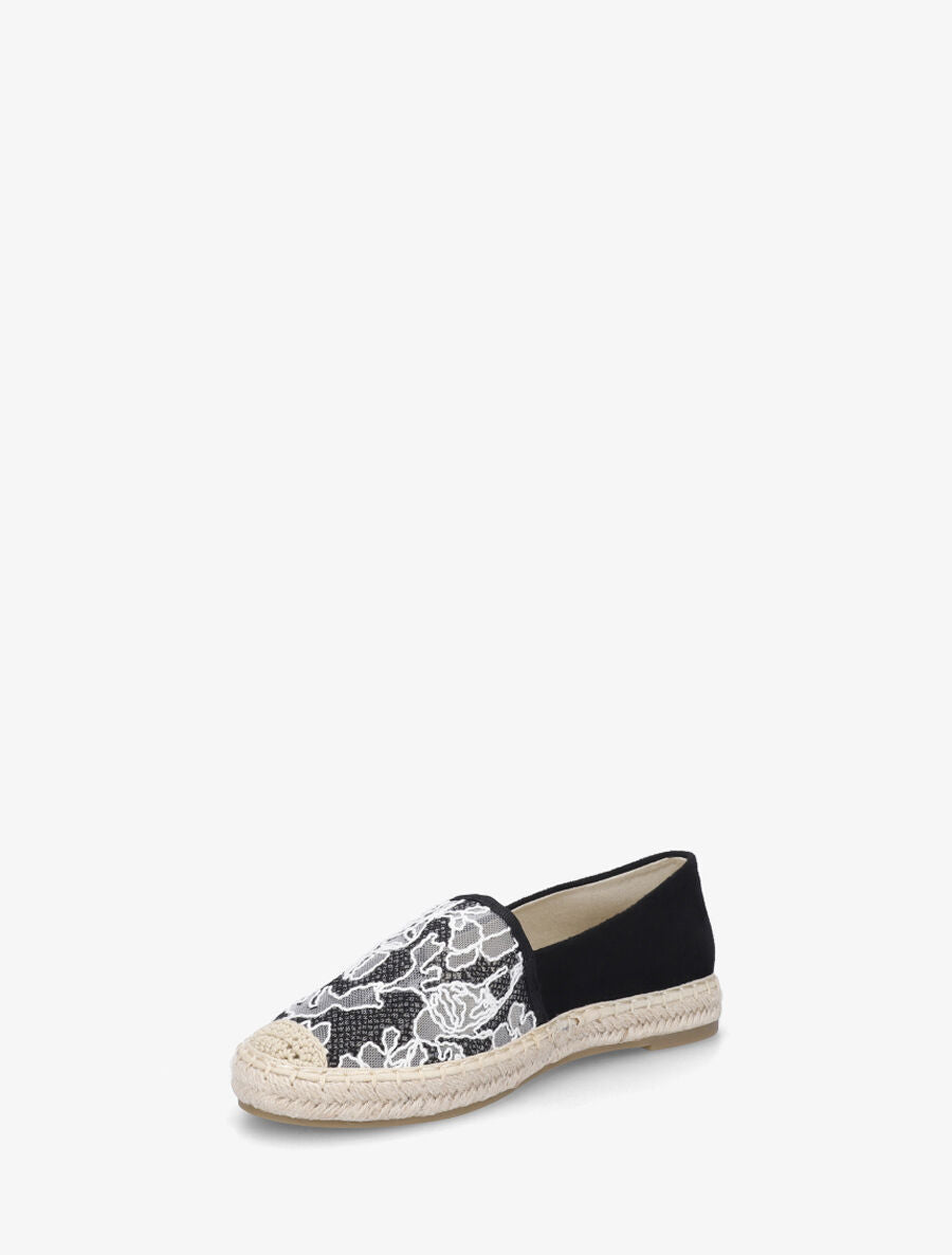 Espadrilles plates en suédine et dentelle - Noir - 3