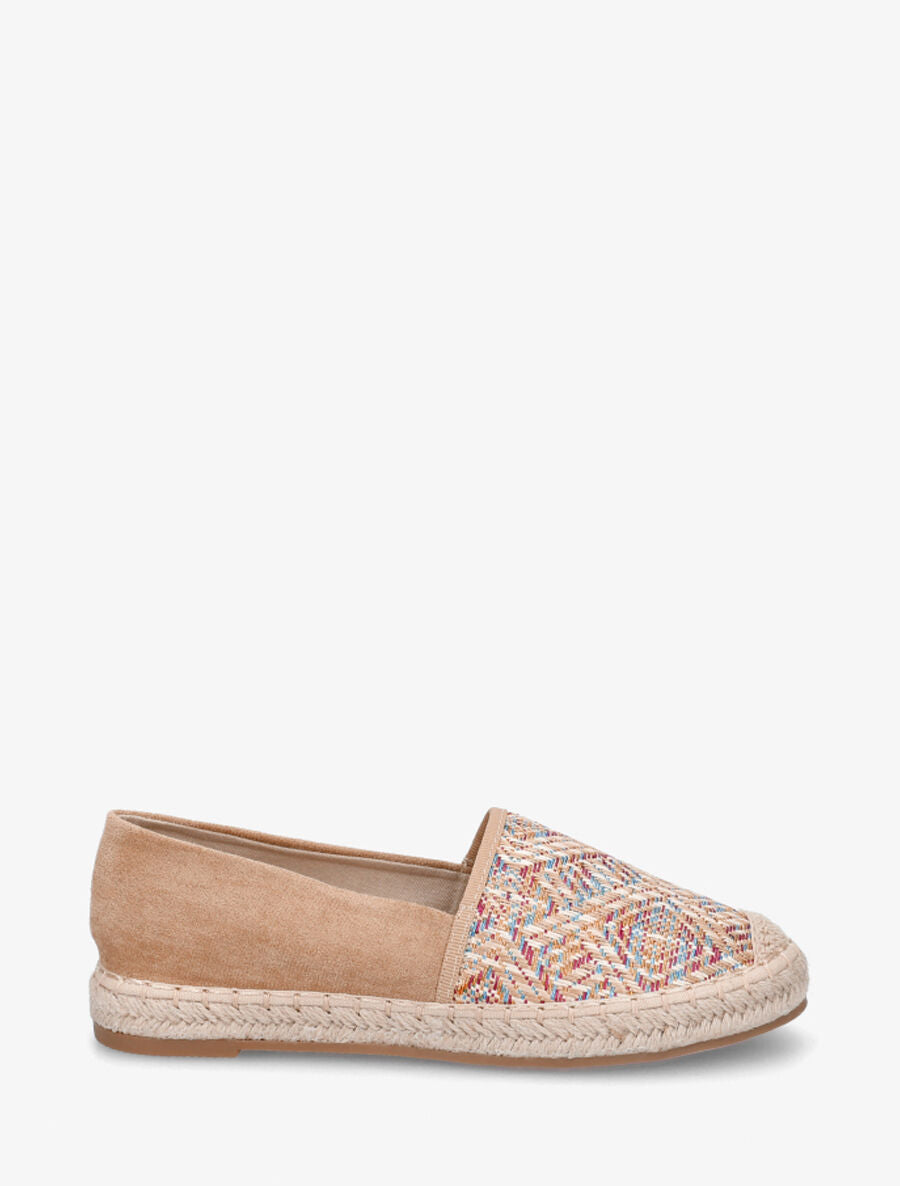 Espadrilles plates en suédine et effet osier - Camel - 1