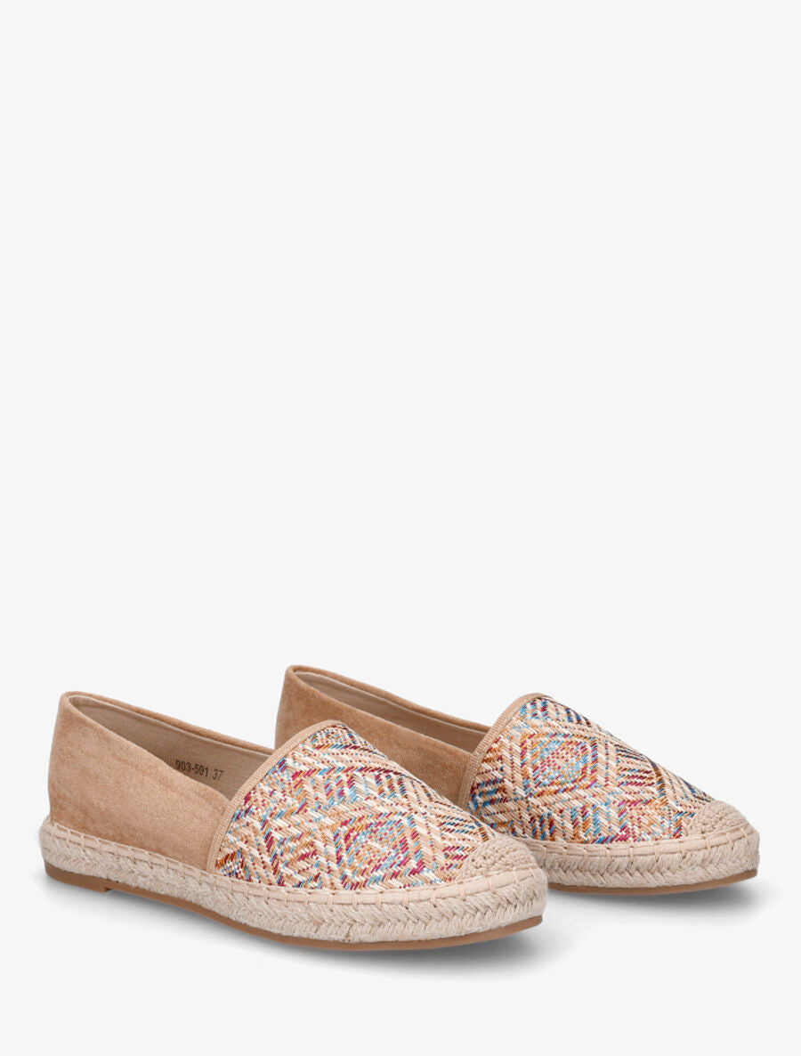 Espadrilles plates en suédine et effet osier - Camel - 4