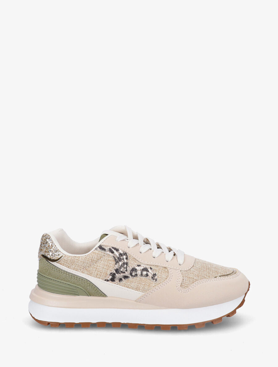 Sneakers en simili à détail irisé - Kaki - 5