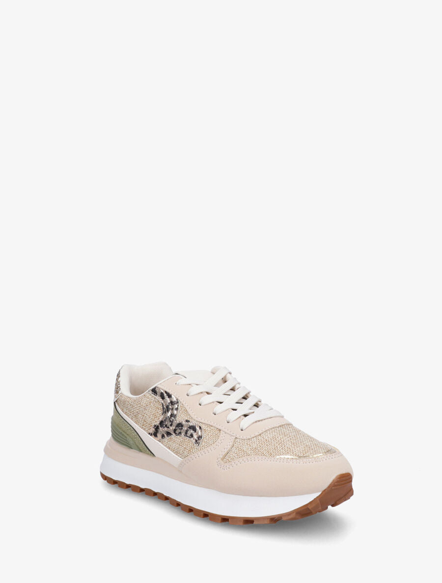 Sneakers en simili à détail irisé - Kaki - 2