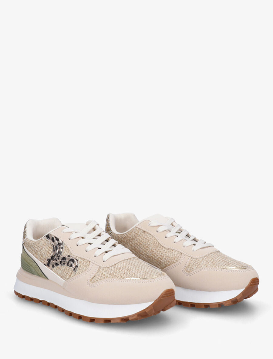 Sneakers en simili à détail irisé - Kaki - 4