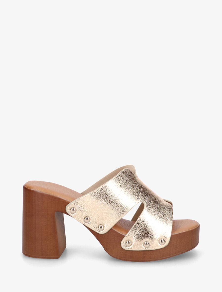 Mules à talon effet bois et ganse nacrée - Or - 1