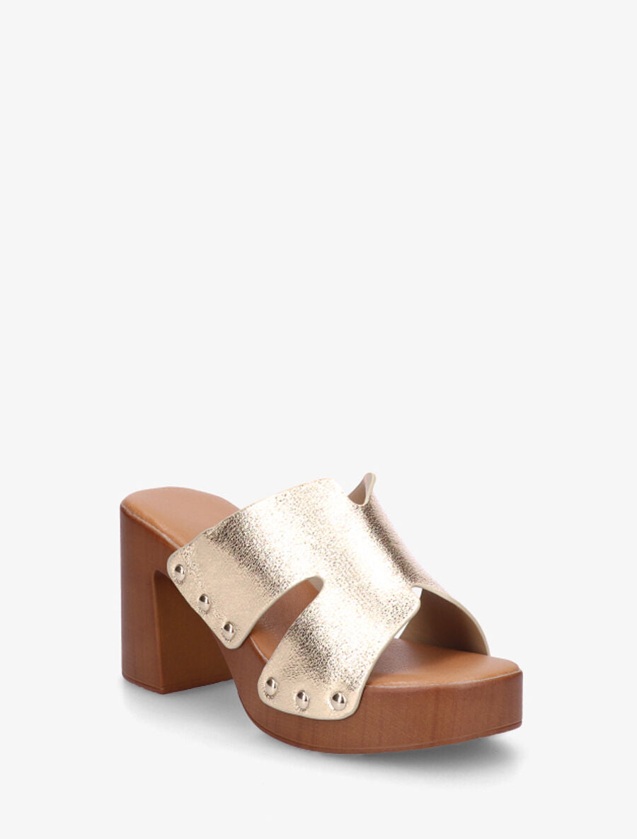 Mules à talon effet bois et ganse nacrée - Or - 2