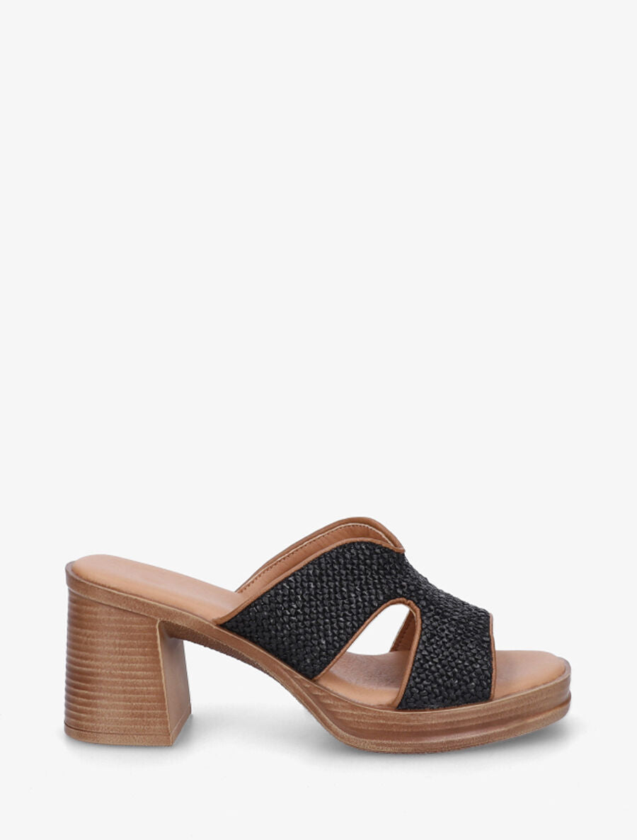 Mules à talon effet tressé - Noir - 1
