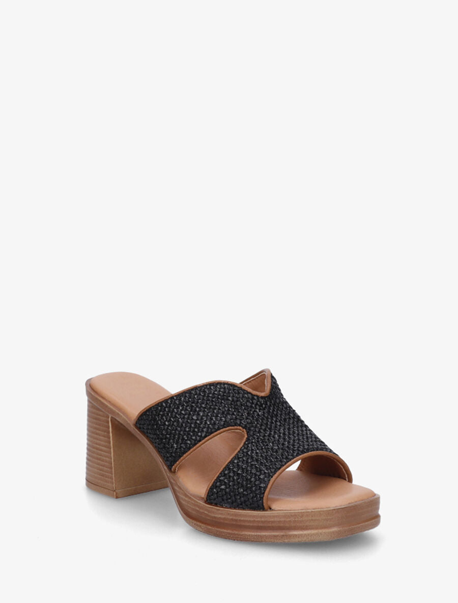 Mules à talon effet tressé - Noir - 2