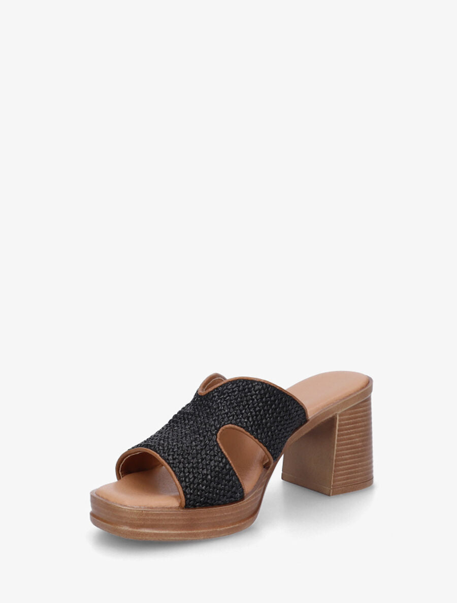 Mules à talon effet tressé - Noir - 3