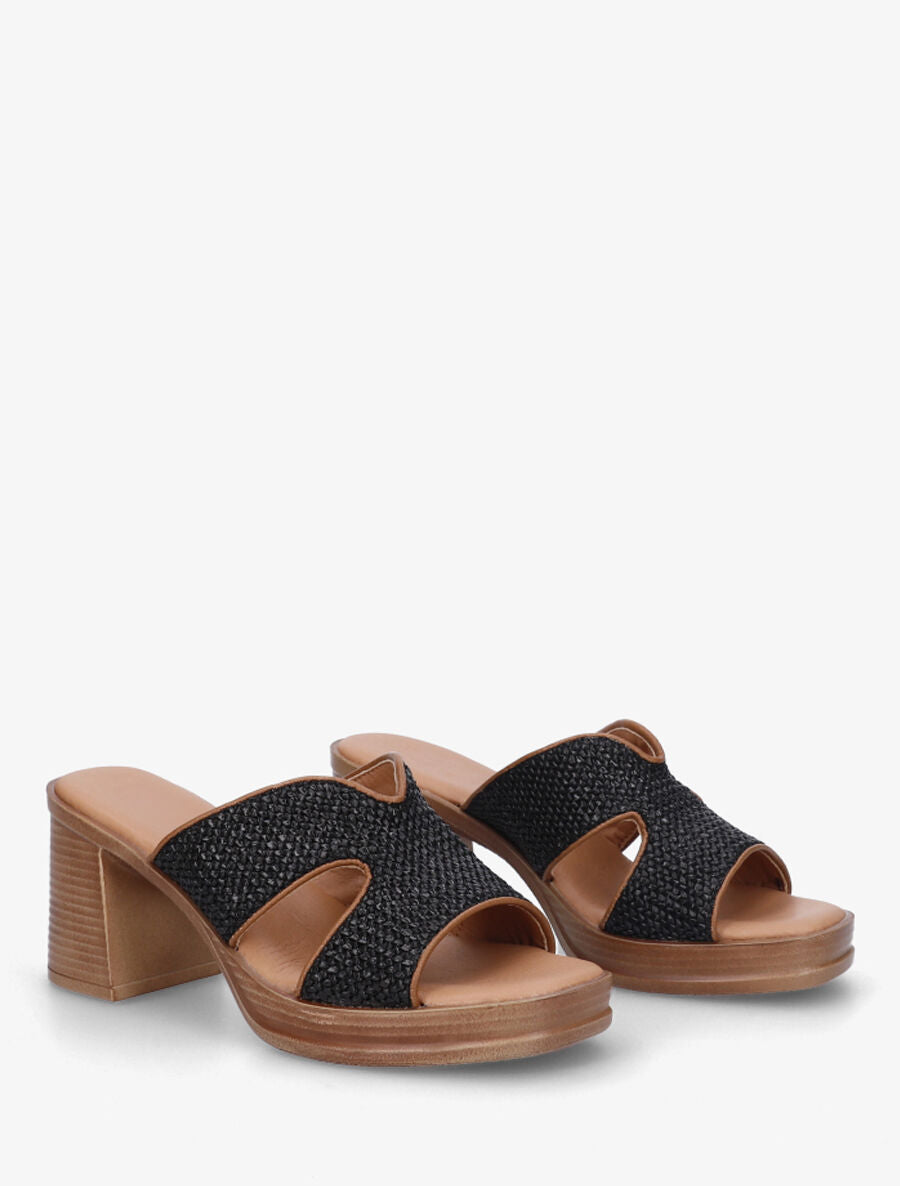 Mules à talon effet tressé - Noir - 4