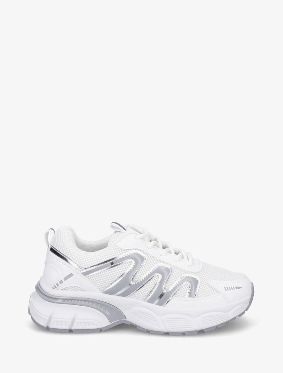 Baskets en simili et mesh - Blanc - 1