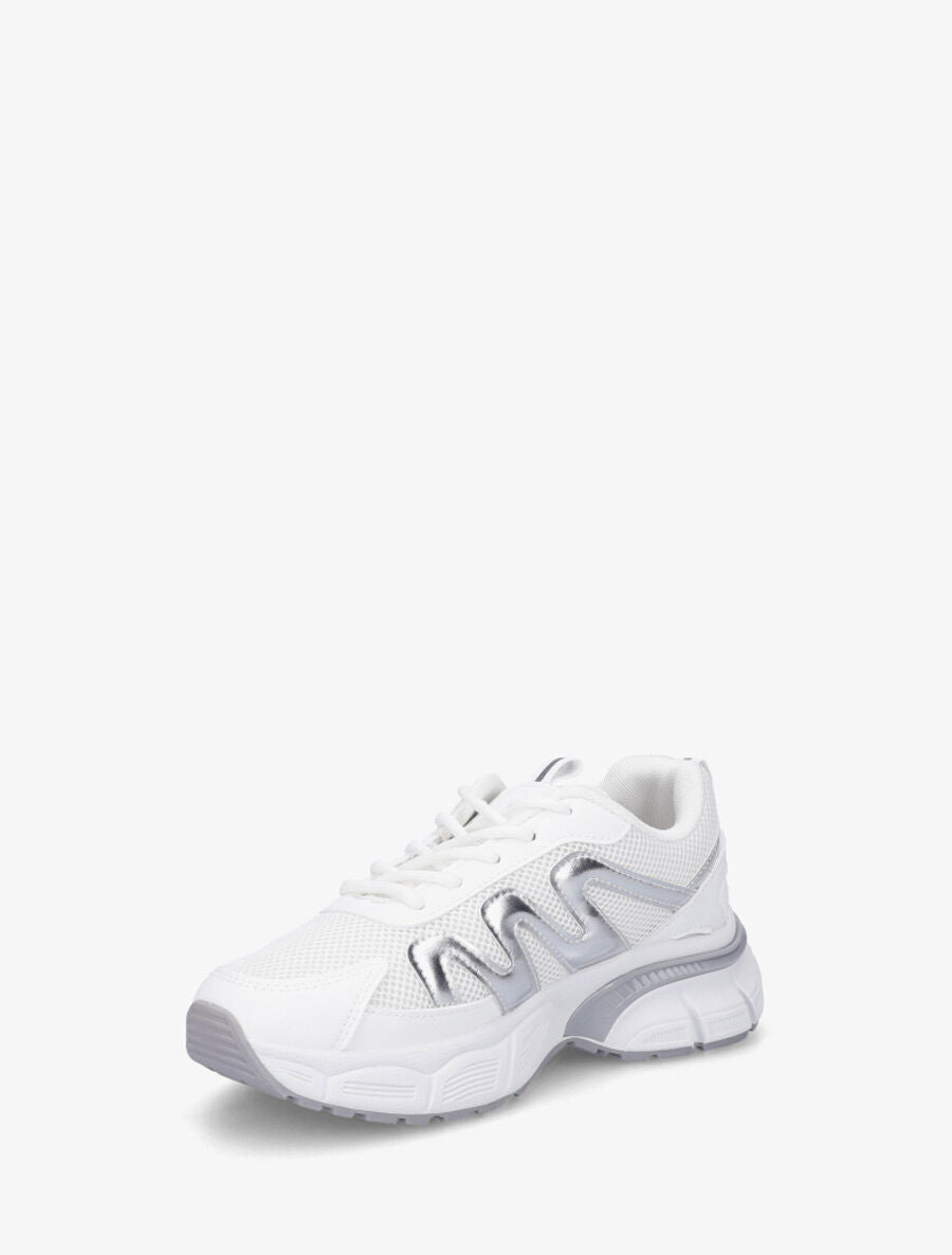 Baskets en simili et mesh - Blanc - 3