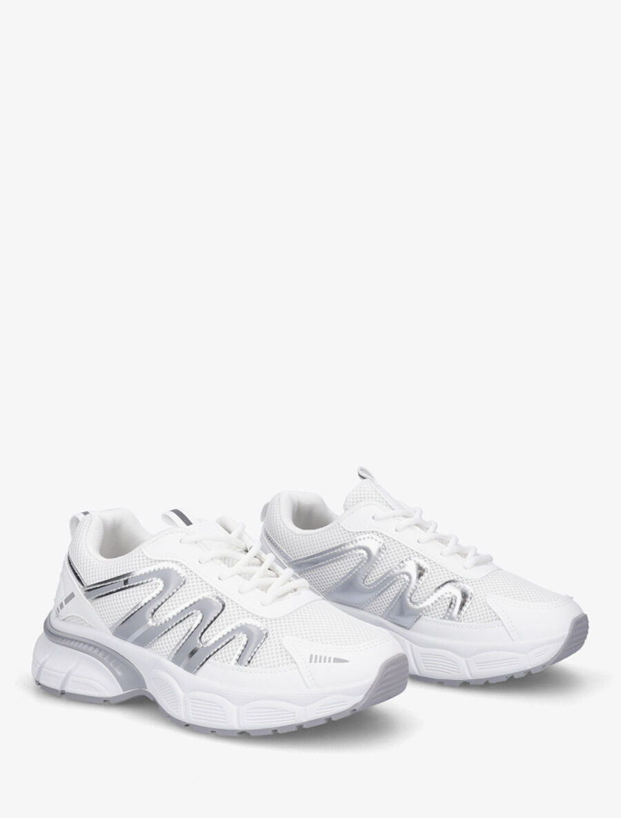 Baskets en simili et mesh - Blanc - 4