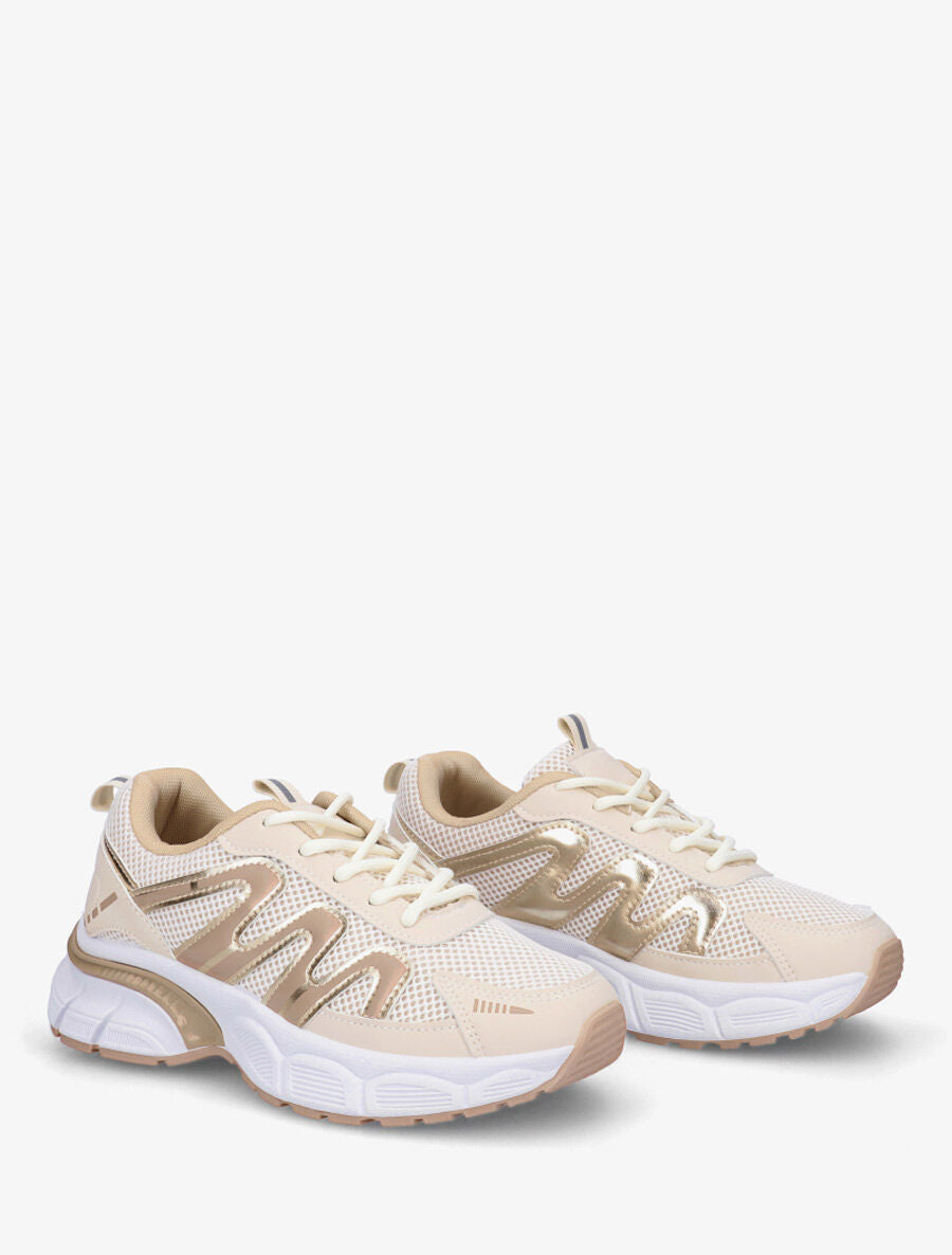 Baskets en simili et mesh - Beige - 4