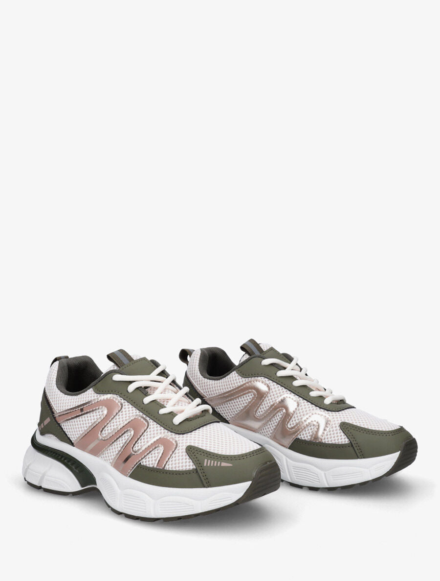 Baskets en simili et mesh - Kaki - 4