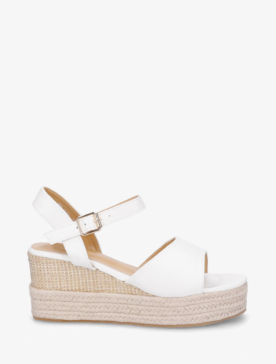 Sandales compensées en simili style espadrille - Blanc - 5