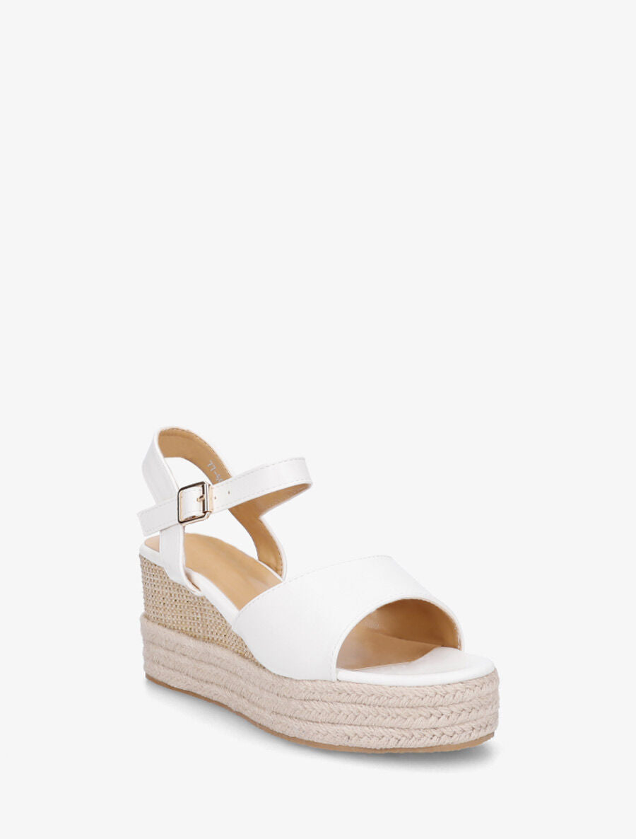 Sandales compensées en simili style espadrille - Blanc - 2
