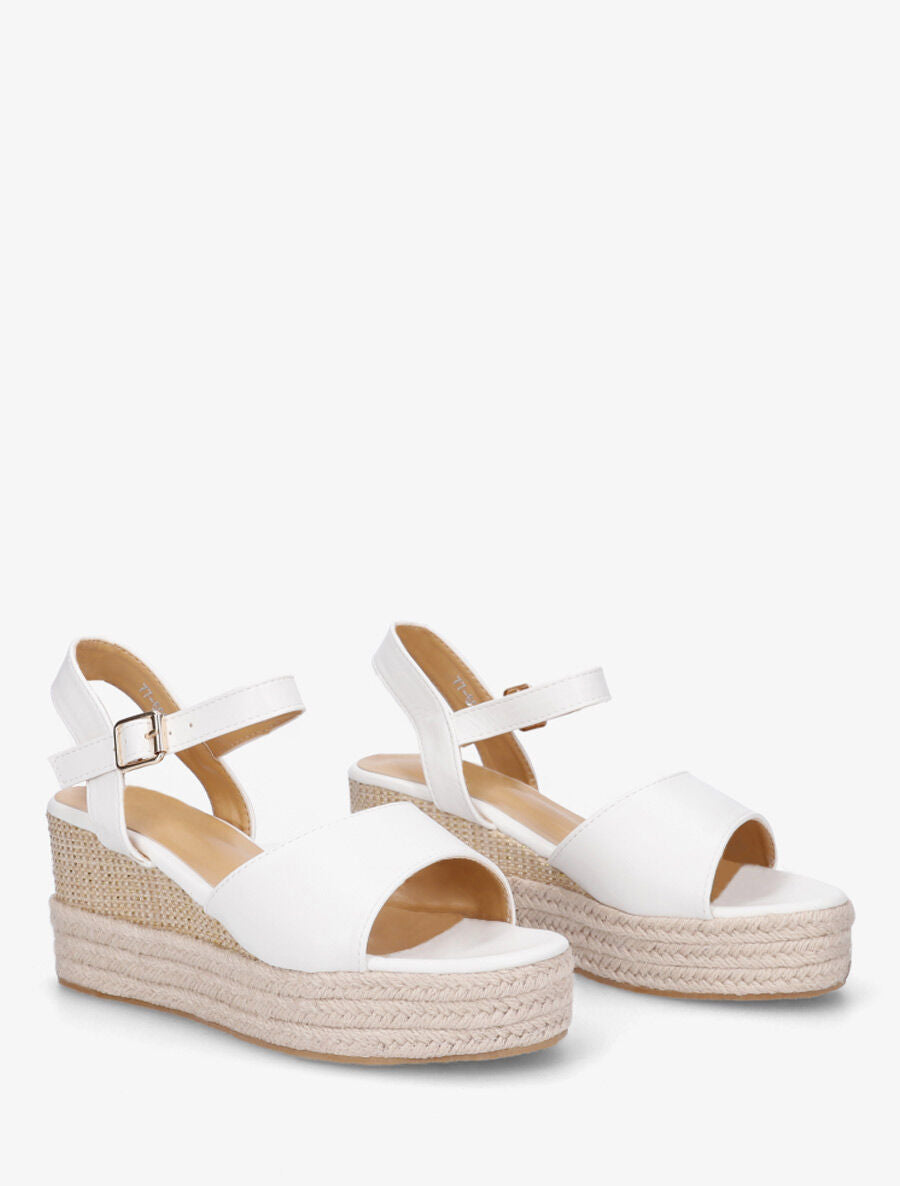 Sandales compensées en simili style espadrille - Blanc - 4