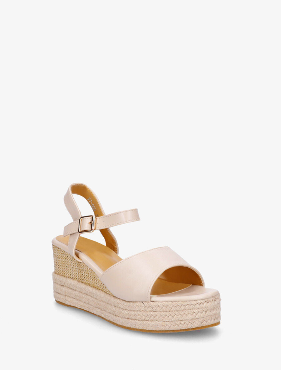 Sandales compensées en simili style espadrille - Beige - 2