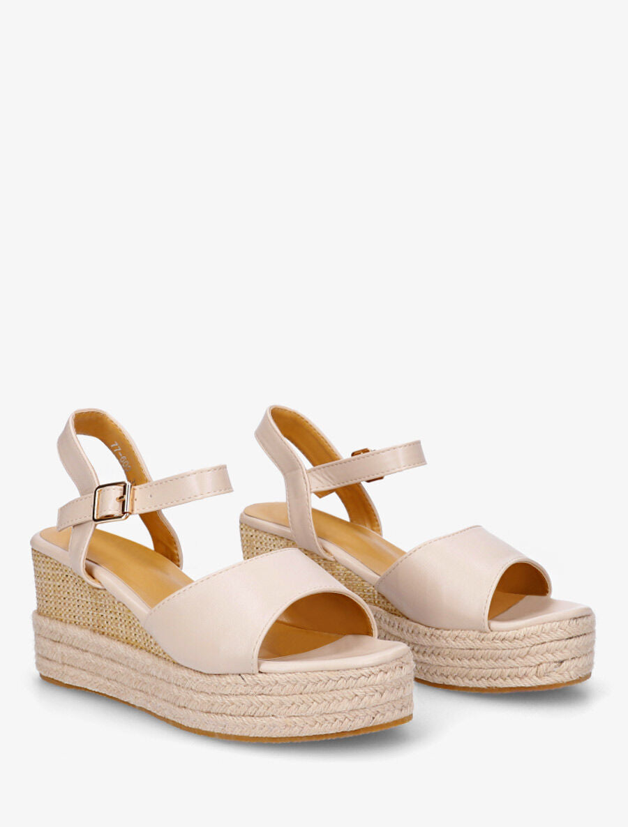 Sandales compensées en simili style espadrille - Beige - 4