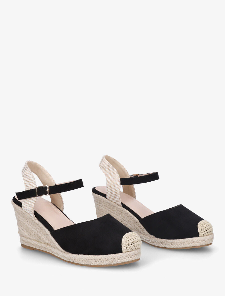 Sandales compensées en suédine - Noir - 4