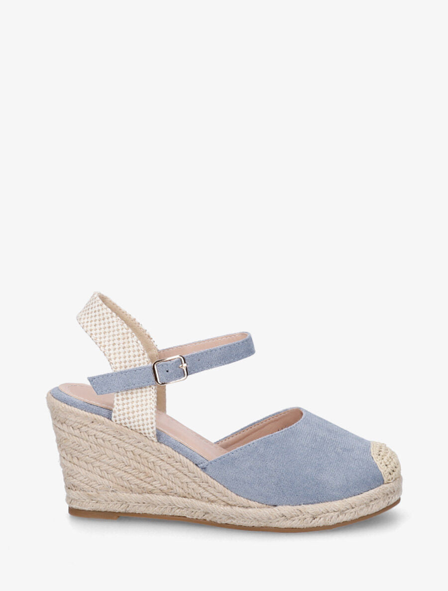 Sandales compensées en suédine - Bleu - 5