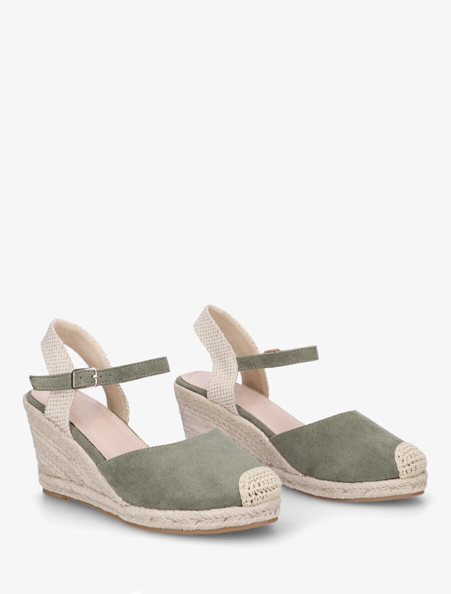 Sandales compensées en suédine - Kaki - 4