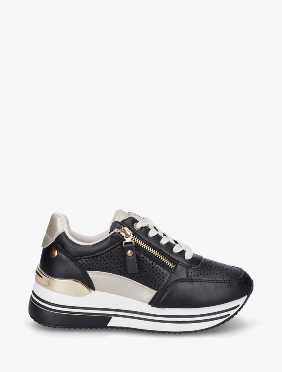 Sneakers ajourés à zip décoratif - Noir - 5