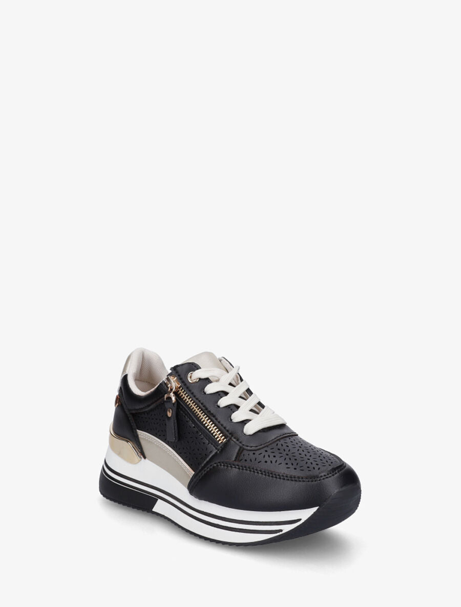 Sneakers ajourés à zip décoratif - Noir - 2