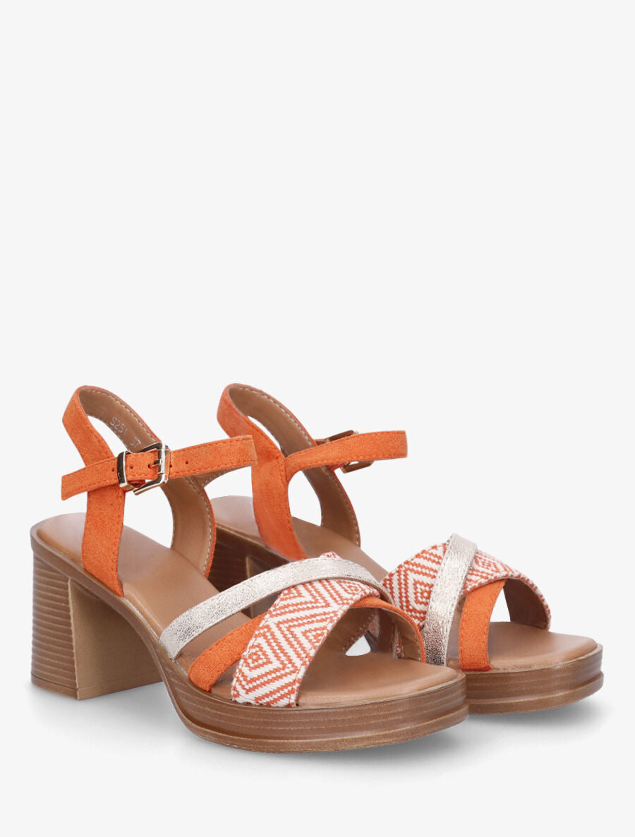 Sandales à talon à imprimé losanges - Orange - 4