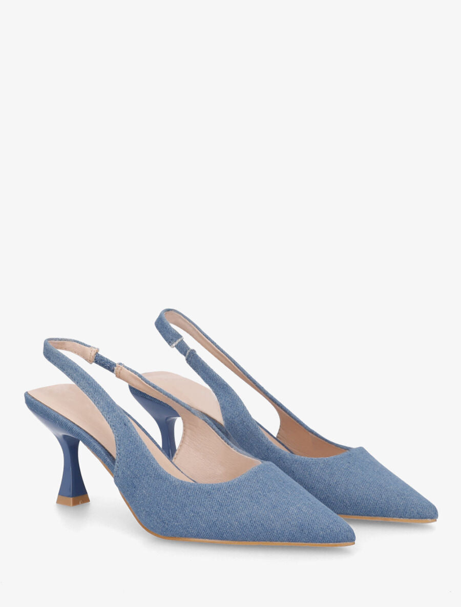 Escarpins bout pointu et talon bobine - Bleu denim - 4