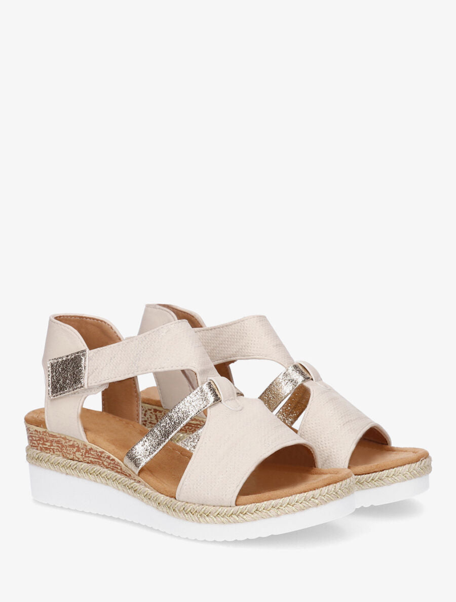 Sandales compensées à liseré irisé - Beige - 4