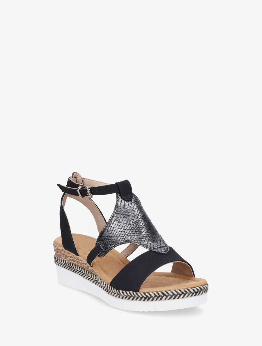 Sandales compensées à ganse python - Noir - 2