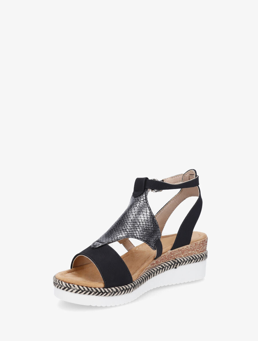Sandales compensées à ganse python - Noir - 3